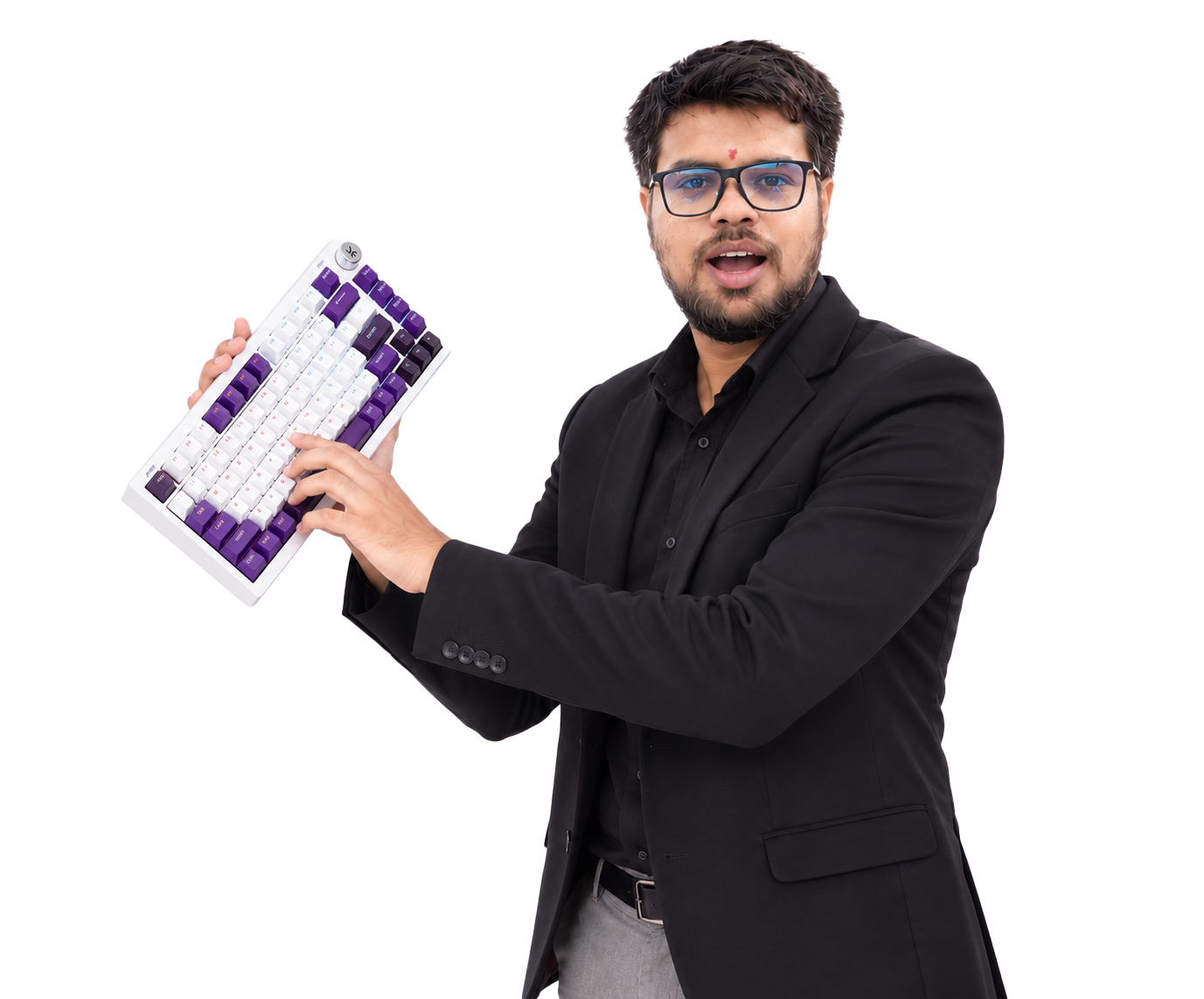 Digital marketing professional holding a keyboard